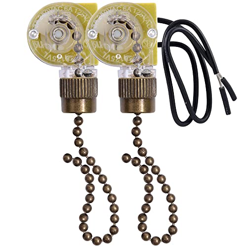 Ceiling Fan Light Switch Zing Ear ZE-109 Two-Wire Light Switch with Pull Cords for Ceiling Light Fans Lamps and Wall Lights Pull Chain Switch Control Replacement On-Off with Pull Chain,2 Pcs Bronze