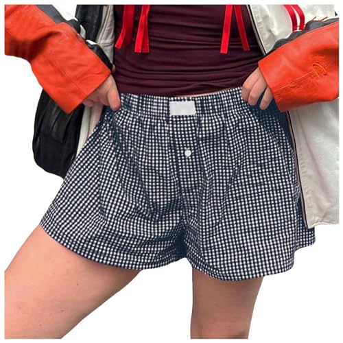 Plaid Shorts for Women Sexy Side Slit Rose Garden Micro PJ Shorts Cute Mini Pajama Shorts Loungewear