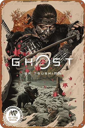 Ghost of Tsushima Poster Retro Vintage Funny Metal tin Sign Outdoor Kitchen Decor Bar Pub Club Cafe Home Indoor Home Wall Decor Art Sign Post Gifts for Man 8x12 Inch