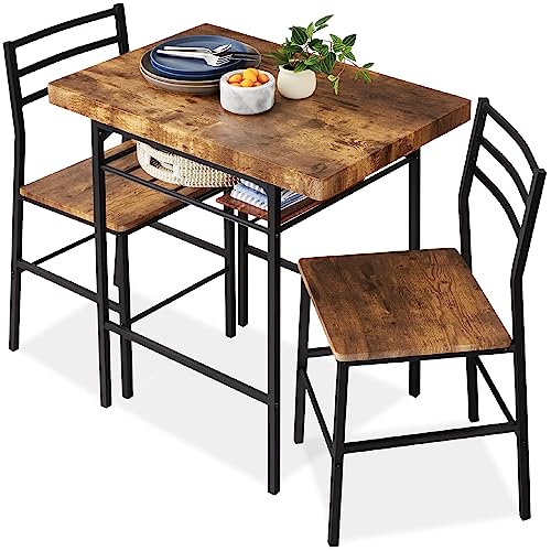 Best Choice Products 3-Piece Modern Dining Set, Space Saving Dinette for Kitchen, Dining Room, Small Space w/Steel Frame, Built-in Storage Rack - Brown