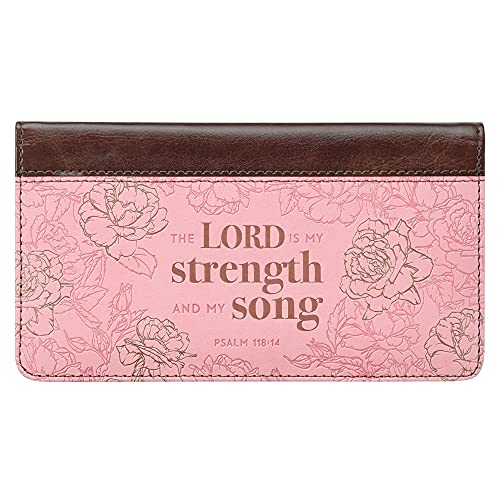 Christian Art Gifts Checkbook Cover for Women My Strength and my Song Christian Pink Wallet, Faux Leather Christian Checkbook Cover for Duplicate Checks & Credit Cards - Psalm 118:14