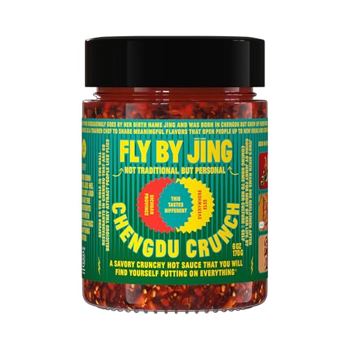 FLYBYJING Extra Crunchy Chili Crisp - Gourmet Spicy Tingly Savory Chili Oil Sauce w/Extra Crunch - Versatile Sichuan Hot Sauce and Topping - All Natural Vegan and Nut Free, 6oz (Pack of 1)