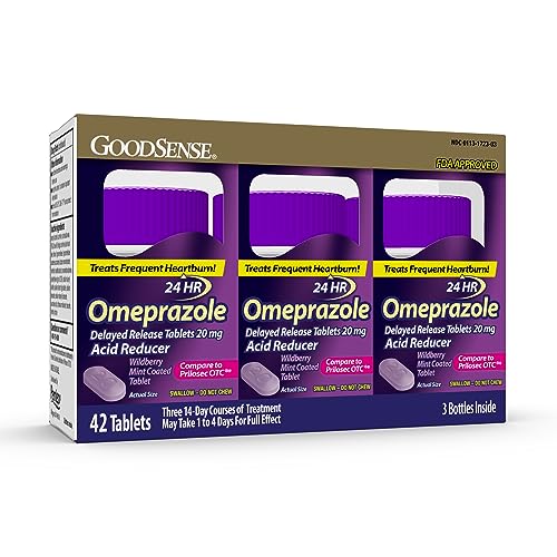 GoodSense Omeprazole, Compare to Prilosec, Delayed Release Tablets 20 mg, Acid Reducer, Wildberry Mint Coated Tablet, 14 Count (Pack of 3)