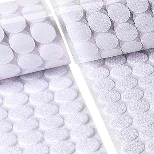 Self Adhesive Dots, 1000Pcs(500 Pair) 0.59 Inch Diameter Strong Self Adhesive Dots for Classroom Nylon Sticky Back Hook Loop Strips, Small Circle Dots Stickers Tapes, White