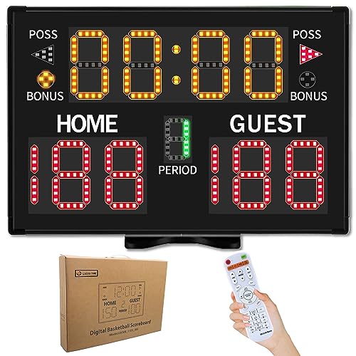 LUCKY TIME Electronic Basketball Scoreboard with Buzzer, Digital Scoreboard with Remote,Portable Score Keeper Battery Powered High-Bright Score Board for Sports Games
