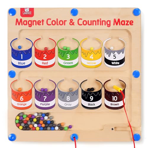 GAMENOTE Magnetic Color and Number Maze - Montessori Fine Motor Skills Toys for Boys Girls 3 4 5 Years Old, Wooden Color Matching Learning Counting Toddler Puzzle Board