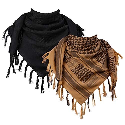 FREE SOLDIER Scarf Military Shemagh Tactical Desert Keffiyeh Head Neck Scarf Arab Wrap with Tassel 43x43 inches (2 Pack Coyote Brown & Black)