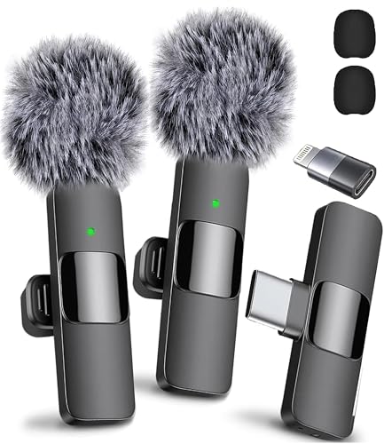 Mini Mic Pro Wireless Microphone for iPhone, iPad, Android, Lavalier Microphone for Video Recording - 2 Pack iPhone Mic Crystal Clear Recording with USB-C for Podcast Microphone, ASMR, TikTok