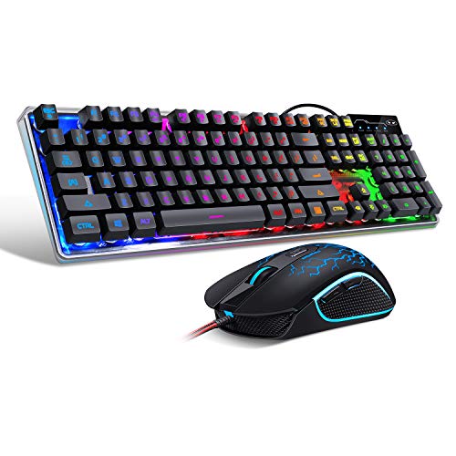 Gaming Keyboard and Mouse Combo, K1 RGB LED Backlit Keyboard with 104 Key Computer PC Gaming Keyboard for PC/Laptop (Black)