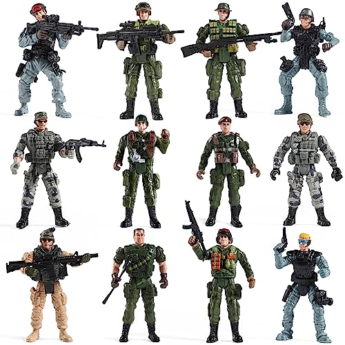 US Army Men and SWAT Team Toy Soldiers Action Figures with Military Weapons Accessories for Kids Boys Girls,12Pcs