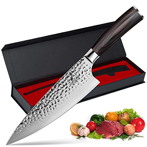 imarku Damascus Chef Knife, 8 inch Kitchen Knife Ultra Sharp Cooking Knife HC German Stainless Steel Japanese Knife for Kitchen, Hand-Hammered Design, Ergonomic Handle, Valentines Day Gifts for Him