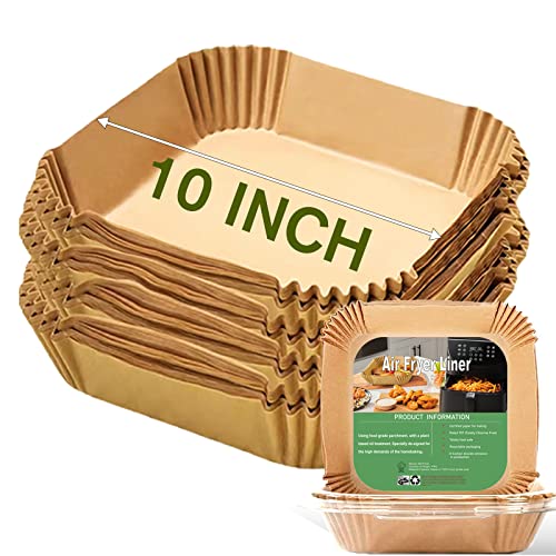 10 Inch Largest Square Air Fryer Disposable Paper Liner, XXL 100Pcs Air Fryer Parchment Paper Liners for 8QT or Bigger Air Fryer, Non-stick, Food Grade Baking Paper for Frying, Roasting and Microwave