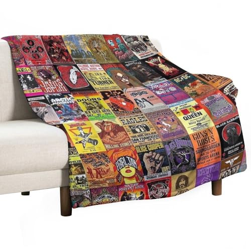Super Soft Flannel Band Throw Blanket Cozy Lightweight Rock Collage Home Decor Blanket Perfect for Kids Adults 50'x40'