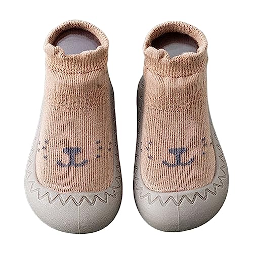 Baby Sock Shoes Toddler Cartoon Soft Rubber Sole Non Slip Floor Slipper Infant Boys Girls Outdoor First Walking Shoes Trainers Shoe Coffee