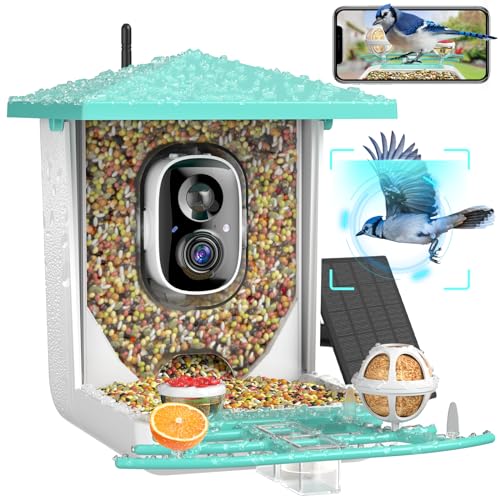 Smart Bird Feeder Camera, AI Recognition and Solar Powered, Auto Capture & Notity, Bird Video & Motion Detection Camera, Ideal Bird Watching Gifts for Bird Lover