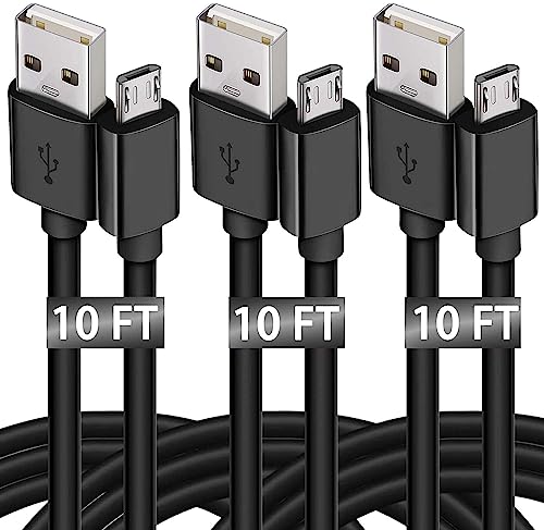 MATEIN Micro USB Cable, 10 FT 3 Pack Extra Long Sturdy Android Charger Cable, Fast PS4 Charging Cable Cord for PS4 Controller, Android, Samsung Galaxy S7 J3 J7, Xbox, Black