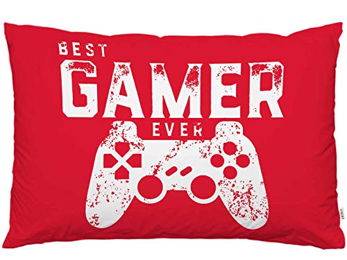 EKOBLA Throw Pillow Cover Red Game Pad Best Gamer Ever for Video Games Geek Decor Lumbar Pillow Case Cushion for Sofa Couch Bed Standard Queen Size 20x30 Inch