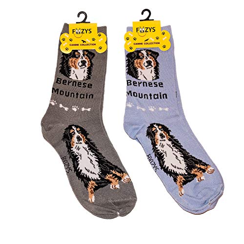 Foozys Unisex Crew Socks Canine Collection (Bernese Mnt),Fits Shoe Size 4-10