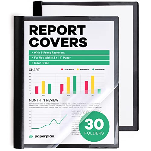 Report Covers with 3-Prong Fasteners Clear Front (30 Set) - Presentation Folders - Plastic - Clear Folders for Documents Plastic - 8.5 x 11 - Resume Portfolio Folder