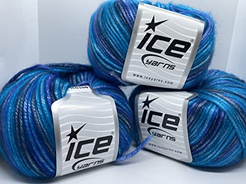 Ice Yarns Picasso 3 Pack - Turquoise, Blue, Purple, Fuzzy with Subtle Sheen Worsted Weight, 3x125 Yards (3x115meters) 3x1.76 Ounces (3x50 Grams)