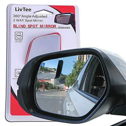 LivTee Blind Spot Mirror，Rhombus Shaped HD Glass Frameless Convex Rear View Mirror with wide angle Adjustable Stick for Cars SUV and Trucks, Pack of 2