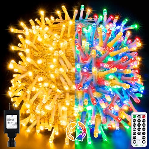 Ollny Christmas Lights, 210FT 640LED Christmas Tree Lights with 11 Modes Remote Control IP44 Waterproof, Warm White to Multicolored Outdoor Christmas Lights for Outside Indoor Patio Xmas Decorations