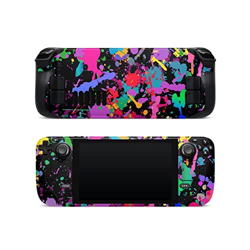 ZOOMHITSKINS Steam Deck Skin, Compatible with Steam Deck Skins, Black Pink Yellow Neon Paint Art, Protective Skin Wrap Set for Valve Steam Deck Accessories, Durable 3M Vinyl Decal, Made in The USA