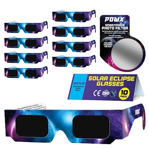 Approved Solar Eclipse Glasses 2024, (10-Pack) CE/ISO Certified Solar Eclipse Viewing Glasses, Bonus Smartphone Photo Filter