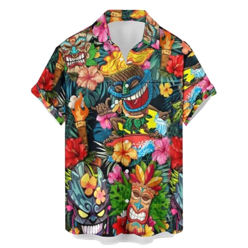 Very Loud Hawaiian Shirt for Men Funky Aloha Tiki Shirt Button Down Short Sleeve Casual Party Shirts Summer Beach Tops Funky Aloha XL