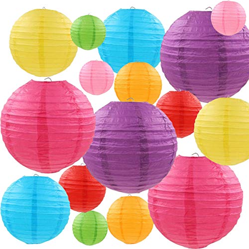LURICO 16 Pcs Colorful Paper Lanterns (Multicolor,Size of 4”, 6”, 8”, 10”) - Chinese/Japanese Paper Hanging Decorations Ball Lanterns Lamps for Home Decor, Parties, and Weddings