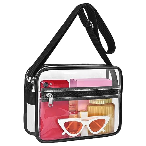 MAY TREE Clear Bag for Stadium Events Clear Messenger Bag Suitable for Concert Outfits and Sports Events, Black-Large