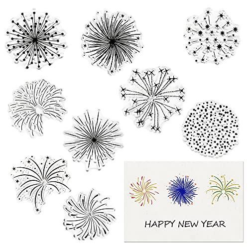 Christmas Firework Star Clear Stamps for Card Making, Snowflake Happy New Year Clear Rubber Stamps Silicone Reusable Stamp for DIY Scrapbooking Paper Craft Album Decoration