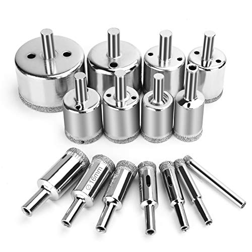 Diamond Hole Saw Drill Bits Set Kit for Ceramic, Premium Glass Drill Bit for Bottles,Pots, Marble, Granite Stone, Tile Cutting 0.23 Inch - 2 Inch（6mm - 50mm）YLYL, 15 Pcs