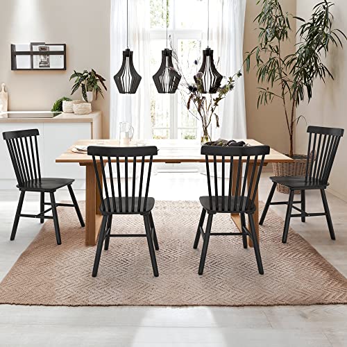 LUE BONA Windsor Dining Chair Set of 4, Spindle Back Wooden Chairs for Kitchen and Dining Room, Black