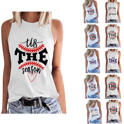 Tis The Season Softball Mom Shirt Women Funny Game Day T Shirts Cute Cheer Mama Graphic Print Tank Tops Loose Casual Workout Tees Women's Running Shirts (Blue-2,Medium)