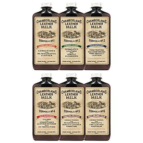 Leather Milk Complete Leather Care Kit. Leather Conditioner, Cleaner and Protector Set. No. 1-6 Full Set (6 Bottles!) - All Natural, Non-Toxic. Made in The USA. 2 Sizes. Includes 6 Applicator Pads!