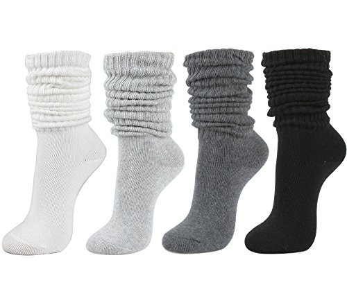 STYLEGAGA Women's Fall Winter Slouch Knit Socks Slouchy Women Scrunch Socks Scrunchie Socks (Basic Cotton Knit_Rib Assorted Basic Color_4Pair)