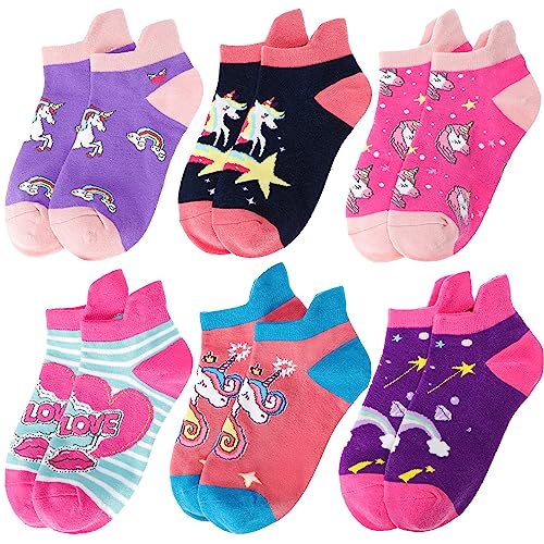 Anlisim Kids Girls Toddler Unicorn Socks Ankle No Show Low Cut Socks Fashion Novelty Cotton Silly Socks 6 Pairs Gifts Stocking Stuffer (Unicorn A, 5-8 Y)