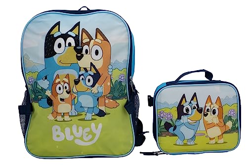 BLUEY 2 Piece Backpack Set, Pre-school Girls & Boys 16' Travel Bag, Blue