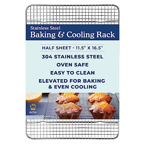 Ultra Cuisine Heavy Duty Cooling Rack for Cooking and Baking - 100% Stainless Steel Baking Rack & Wire Cooling Rack - Cookie Cooling Racks for Baking - Food Safe - Fits Half Sheet Pans - 11.5' x 16.5'