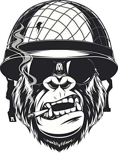 Cool Black and White Gorilla Monkey Soldier Cartoon Vinyl Decal Bumper Sticker (4' Tall)