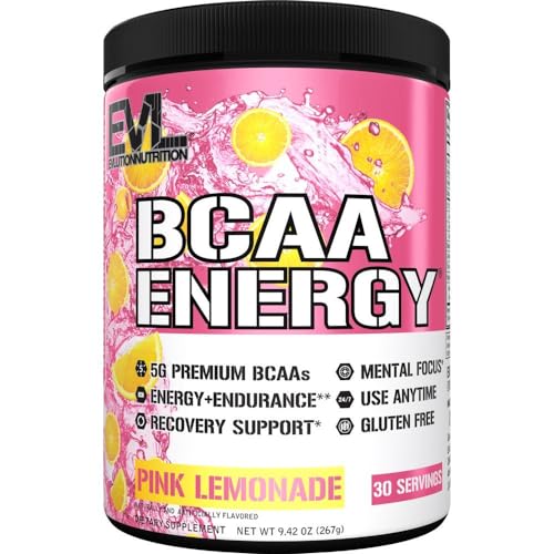 EVL BCAAs Amino Acids Powder - BCAA Energy Pre Workout Powder for Muscle Recovery Lean Growth and Endurance - Rehydrating Post Workout Recovery Drink with Natural Caffeine - Pink Lemonade
