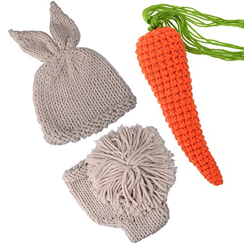 ISOCUTE Newborn Photography Props Baby Easter Bunny Photoshoot Outfits Boy Girl Rabbit Knit Hat Shorts Carrot Photo Set