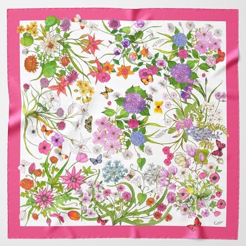 Elizabetta Women's Italian 100% Silk Square Scarf - 35' Made in Italy - Pink Floral