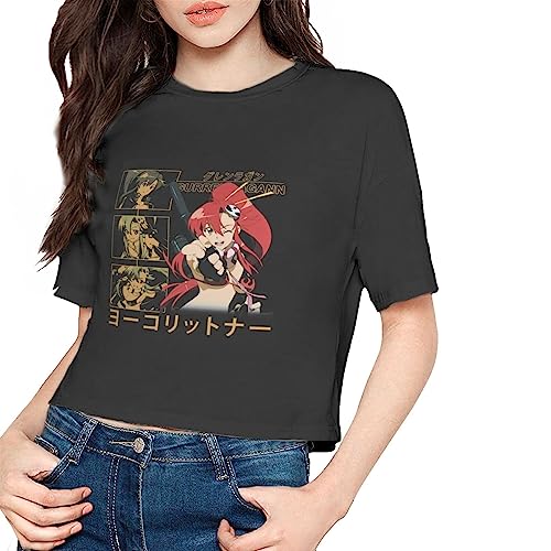Anime Gurren Lagann Yoko Littner Leak Navel T Shirt Women's Summer Fashion Tee O-Neck Short Sleeves Clothes Medium Black