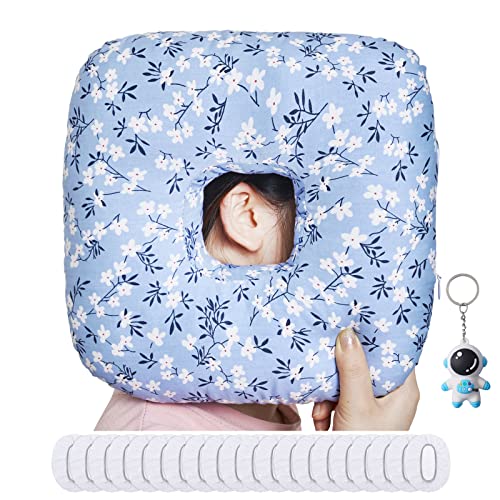 LHZZWTF Ear Piercing Pillow for Side Sleeping with Ear Hole, Donut Pillow for Ear, Ear Pillow for cnh, Relief Ear Pressure Ear Pain（Blue Key Chain）