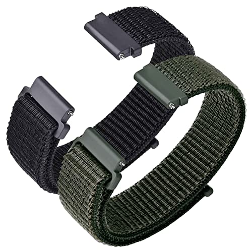 ANNEFIT Nylon Sport Loop Watch Bands 20mm, 2 Packs Quick Release Adjustable Strap for Men Women (Black and Army Green)