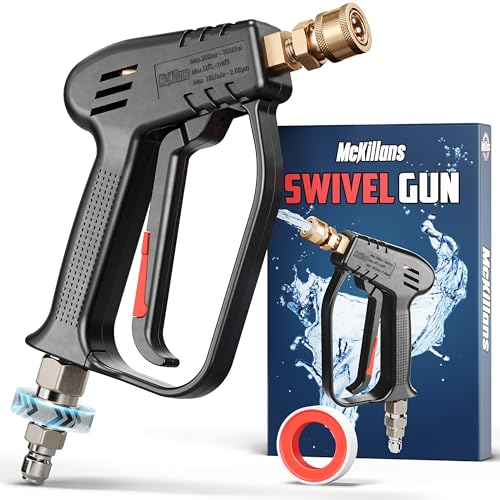 McKillans Short Pressure Washer Gun with Swivel - High Pressure Water Handle with 3/8' Male Plug and 1/4” Quick Connector Coupler - Power Washer Gun Compatible with Foam Cannon - Car Wash Foam Gun