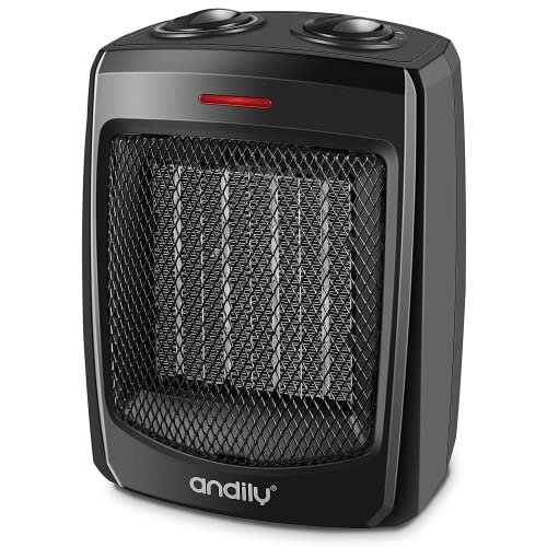 andily Space Heater Electric Heater for Home and Office Ceramic Small Heater with Thermostat, 750W/1500W