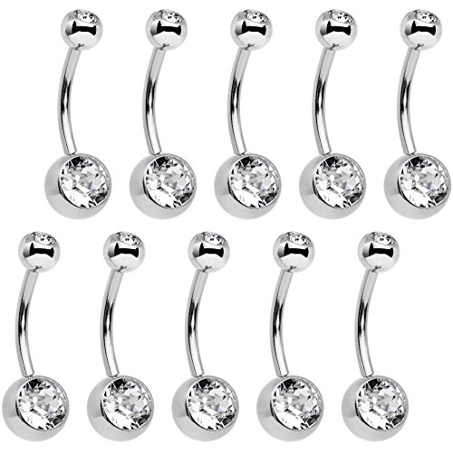 Body Candy Women's Stainless Steel Barbell Clear Accent Belly Button Body Piercing Ring Pack of 10, One Size